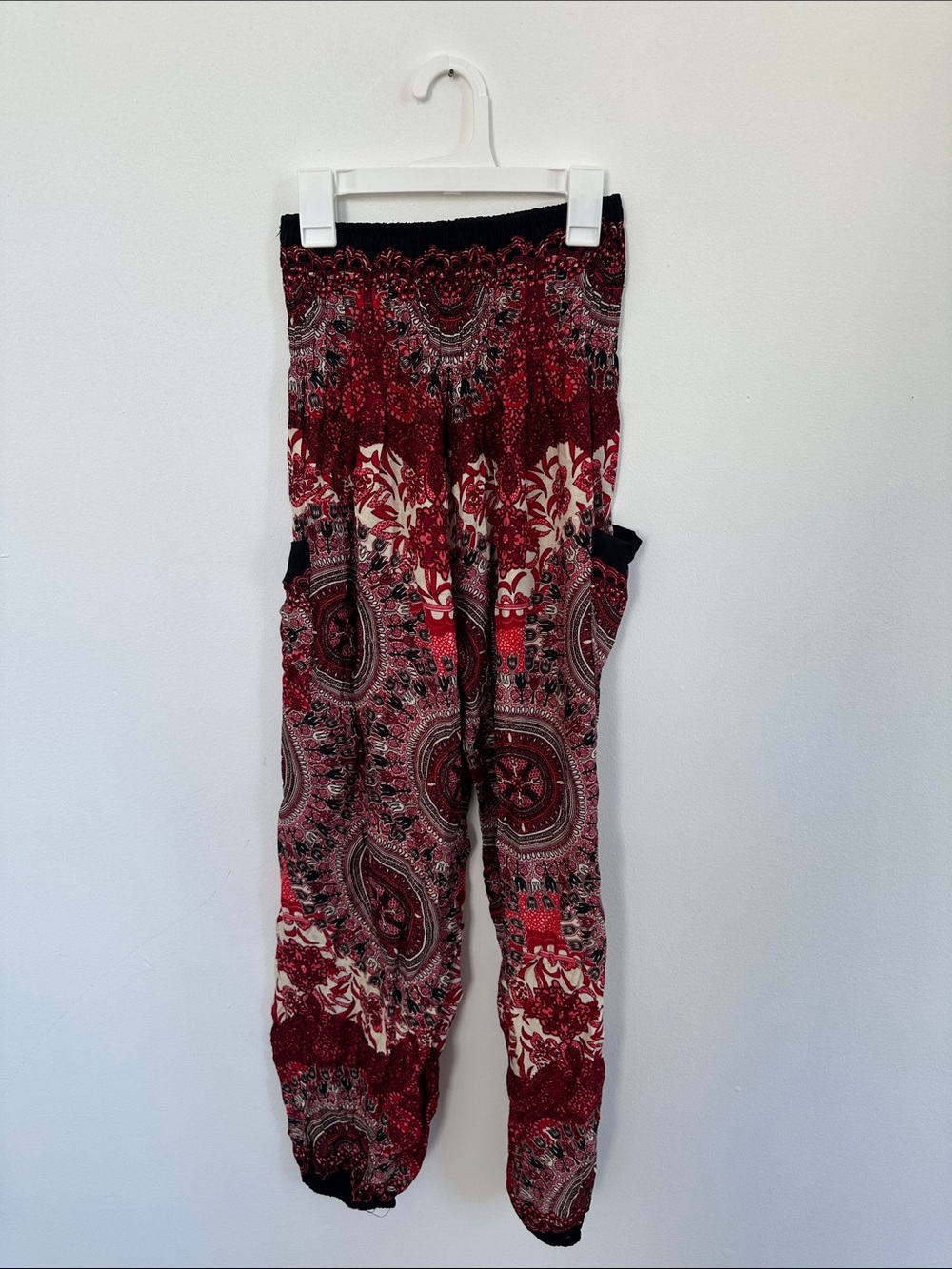 Women's Red Patterned Elastic Waist Harem Pants